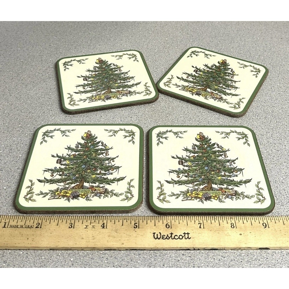 Vintage Spode Christmas Tree Pimpernel Hard Coasters Back Placemats Set Of 4 - Picture 3 of 4